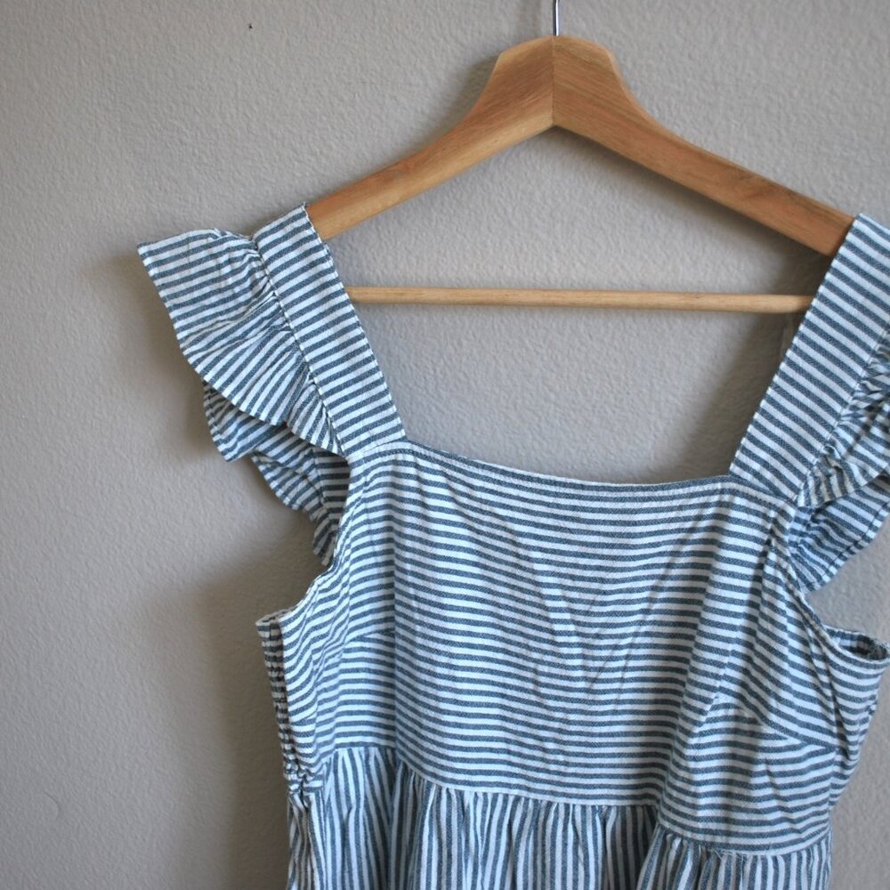Blue and white Stripe Ruffled Strap Maxi Dress